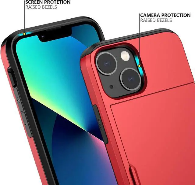 Alt view image 4 of 7 - for iPhone 13 Mini Case with Card Holder Heavy Duty Protective Dual Layer Shockproof Hidden Card Slot Slim Wallet Case for iPhone 13 Mini for Men&Women(Red)