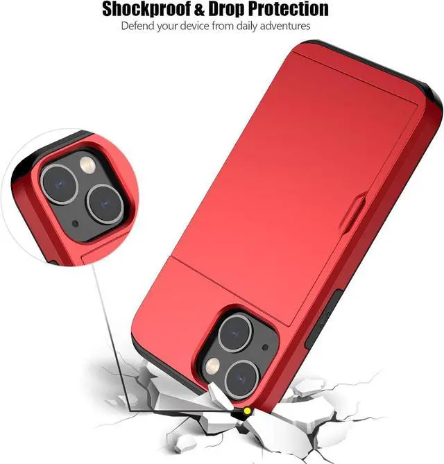 Alt view image 5 of 7 - for iPhone 13 Mini Case with Card Holder Heavy Duty Protective Dual Layer Shockproof Hidden Card Slot Slim Wallet Case for iPhone 13 Mini for Men&Women(Red)