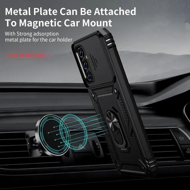 Alt view image 3 of 6 - for Samsung Galaxy A25 5G Case with Slide Lens Cover, HD Screen Protector, Military Grade Drop Protection, Magnetic Rotated Ring Holder Kickstand Phone Case for Samsung Galaxy A25 5G (Black)