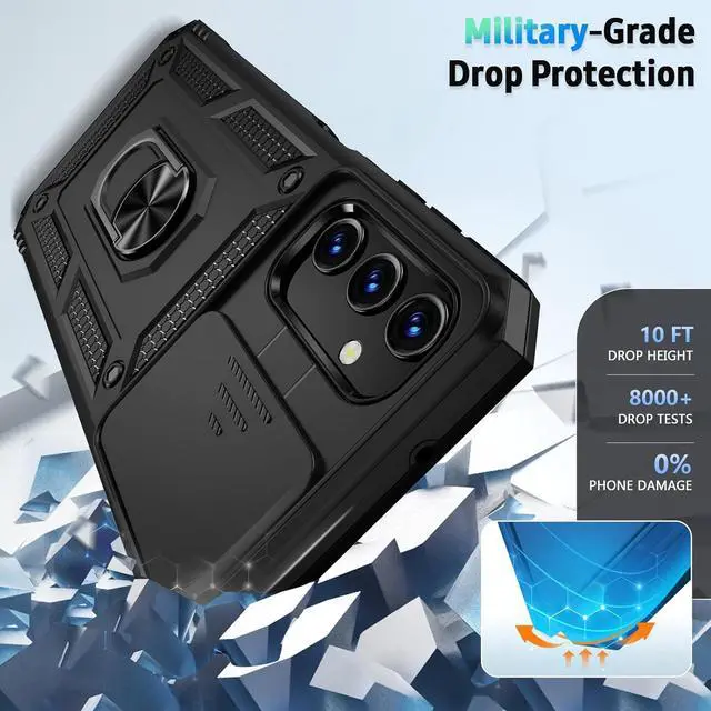 Alt view image 4 of 6 - for Samsung Galaxy A25 5G Case with Slide Lens Cover, HD Screen Protector, Military Grade Drop Protection, Magnetic Rotated Ring Holder Kickstand Phone Case for Samsung Galaxy A25 5G (Black)