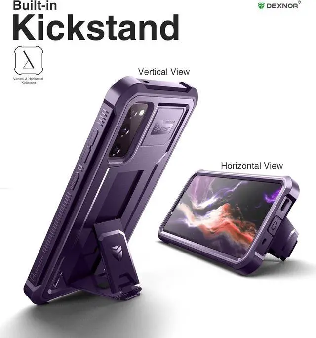 Alt view image 4 of 7 - Dexnor for Samsung Galaxy S20 FE Case, [Built in Screen Protector and Kickstand] Heavy Duty Military Grade Protection Shockproof Protective Cover for Samsung Galaxy S20 FE 5G, 6.5 inch,Phantom Purple