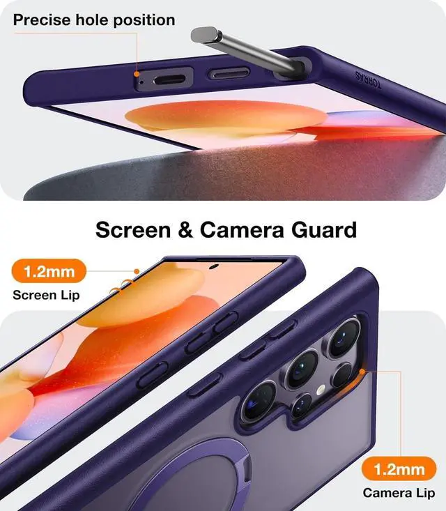 Alt view image 6 of 6 - 360°Spin Magnetic Stand for Samsung Galaxy S24 Ultra Case, Compatible with Magsafe, Shockproof Military Grade Protective Slim Galaxy S24 Ultra Phone Case with Kickstand & Ring Holder, Purple