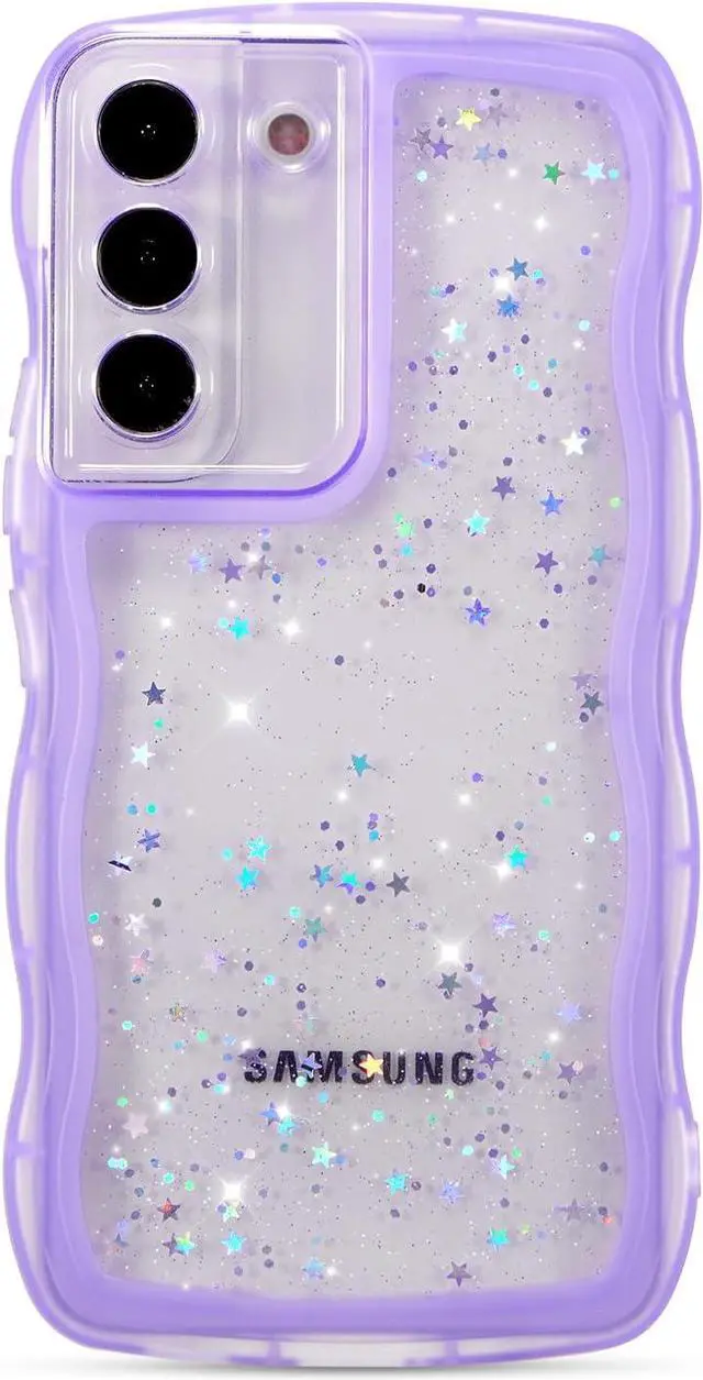 Main image of for Samsung Galaxy S21 Plus 5G Case 6.7",Cute Curly Wave Case with Star Glitter,Clear Shiny Bling Soft TPU Shockproof Phone Protecive Case for Women Girls-Purple