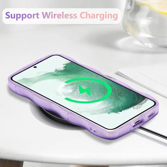 Alt view image 5 of 7 - for Samsung Galaxy S21 Plus 5G Case 6.7",Cute Curly Wave Case with Star Glitter,Clear Shiny Bling Soft TPU Shockproof Phone Protecive Case for Women Girls-Purple