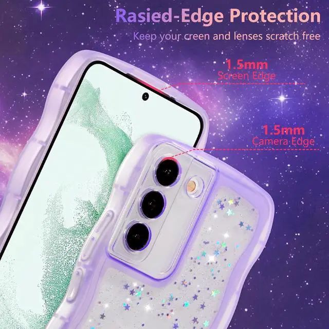 Alt view image 2 of 7 - for Samsung Galaxy S21 Plus 5G Case 6.7",Cute Curly Wave Case with Star Glitter,Clear Shiny Bling Soft TPU Shockproof Phone Protecive Case for Women Girls-Purple