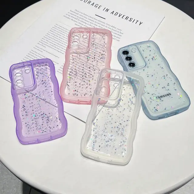 Alt view image 7 of 7 - for Samsung Galaxy S21 Plus 5G Case 6.7",Cute Curly Wave Case with Star Glitter,Clear Shiny Bling Soft TPU Shockproof Phone Protecive Case for Women Girls-Purple