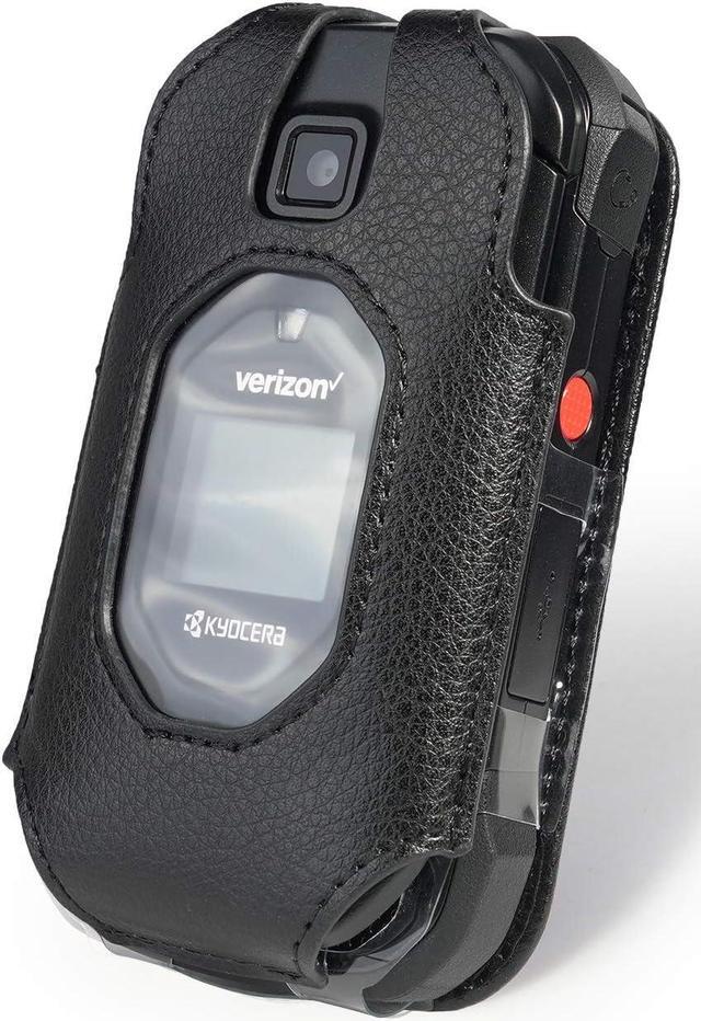Main image of Nakedcellphone Fitted Series for Kyocera DuraXV Extreme, DuraXE Epic, DuraXA Equip Case, Black Vegan Leather Cover with [Built-in Screen Protection] and [Metal Belt Clip] for E4810/E4811/E4830/E4831