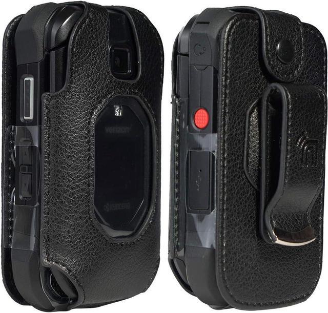 Alt view image 2 of 6 - Nakedcellphone Fitted Series for Kyocera DuraXV Extreme, DuraXE Epic, DuraXA Equip Case, Black Vegan Leather Cover with [Built-in Screen Protection] and [Metal Belt Clip] for E4810/E4811/E4830/E4831