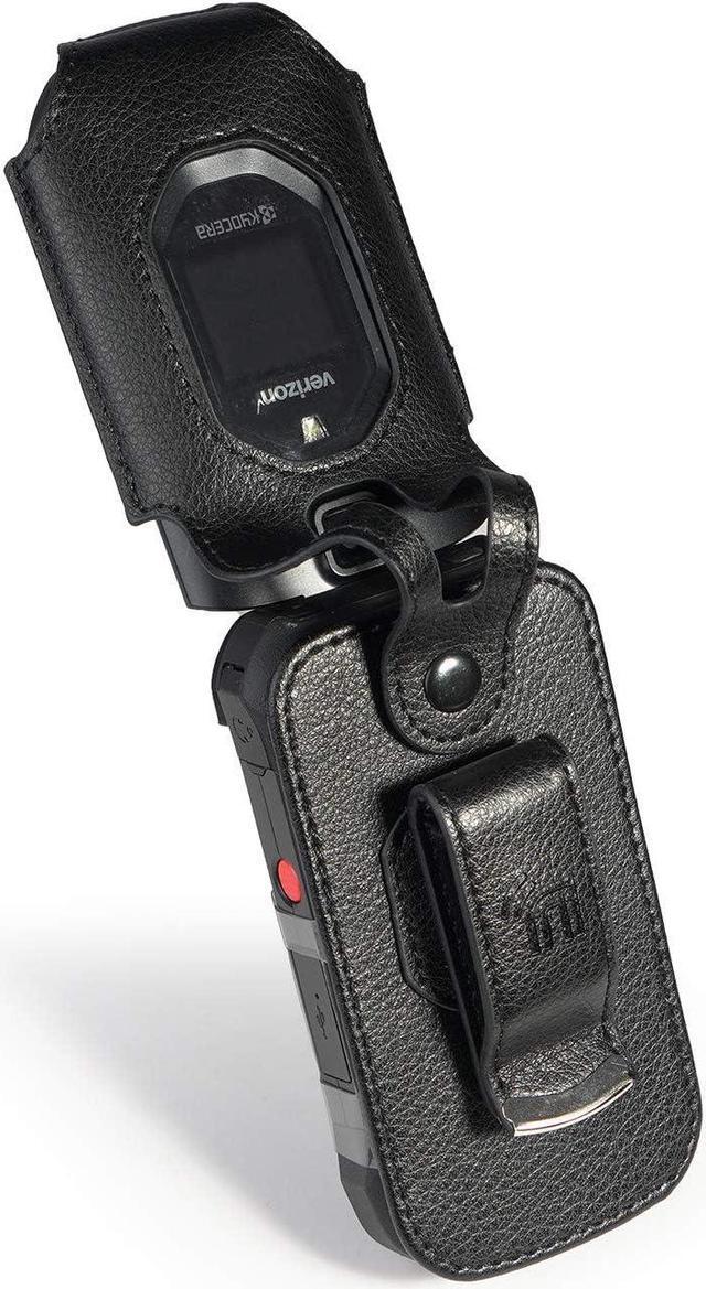 Alt view image 5 of 6 - Nakedcellphone Fitted Series for Kyocera DuraXV Extreme, DuraXE Epic, DuraXA Equip Case, Black Vegan Leather Cover with [Built-in Screen Protection] and [Metal Belt Clip] for E4810/E4811/E4830/E4831