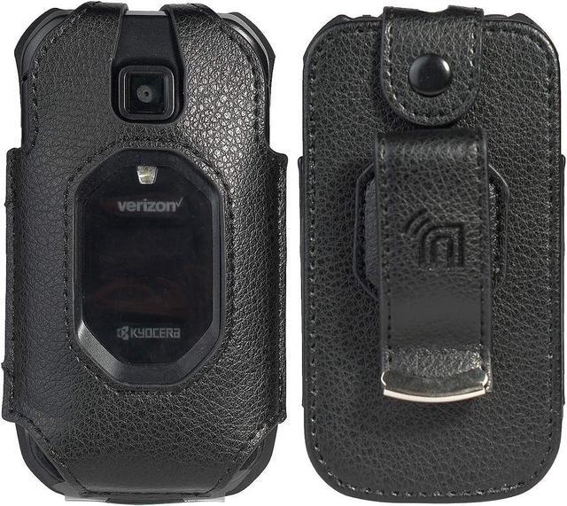Alt view image 6 of 6 - Nakedcellphone Fitted Series for Kyocera DuraXV Extreme, DuraXE Epic, DuraXA Equip Case, Black Vegan Leather Cover with [Built-in Screen Protection] and [Metal Belt Clip] for E4810/E4811/E4830/E4831