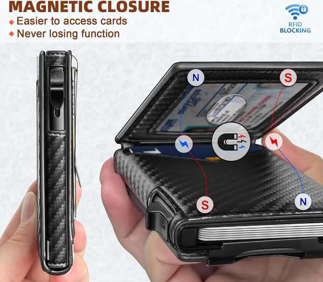 Alt view image 3 of 7 - BULLIANT Men Wallet,Money Clip Wallet Slim For Gift Men 9Cards-Metal Credit Card Case in Magnetic Leather Flip