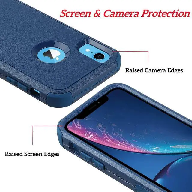 Alt view image 4 of 7 - Compatible with iPhone XR Case,Three Layer Heavy Duty Shockproof Protective Bumper Case Cover for Apple iPhone XR 6.1 inch (Seablue)