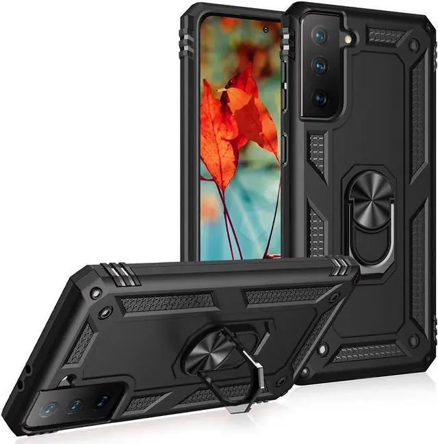 Alt view image 3 of 7 - Military Grade Drop Impact for Samsung Galaxy S21 Plus Case Galaxy S21 Plus 5G Case 360 Metal Rotating Ring Kickstand Holder Armor Heavy Duty Shockproof Case for Galaxy S21 Plus Phone Case (Black)