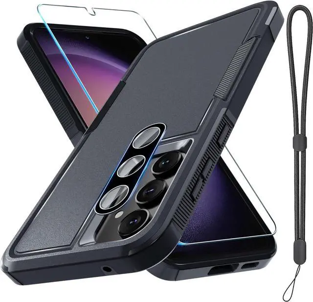 Main image of for Samsung Galaxy S23 FE Case [NOT for S23], Full Body Heavy Duty Rugged Shockproof Protective Phone Cover with Wrist Strap Lanyard, Tempered Glass Screen Protector and Camera Lens Cover, Black Matte