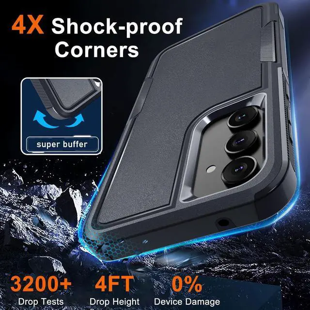 Alt view image 5 of 7 - for Samsung Galaxy S23 FE Case [NOT for S23], Full Body Heavy Duty Rugged Shockproof Protective Phone Cover with Wrist Strap Lanyard, Tempered Glass Screen Protector and Camera Lens Cover, Black Matte