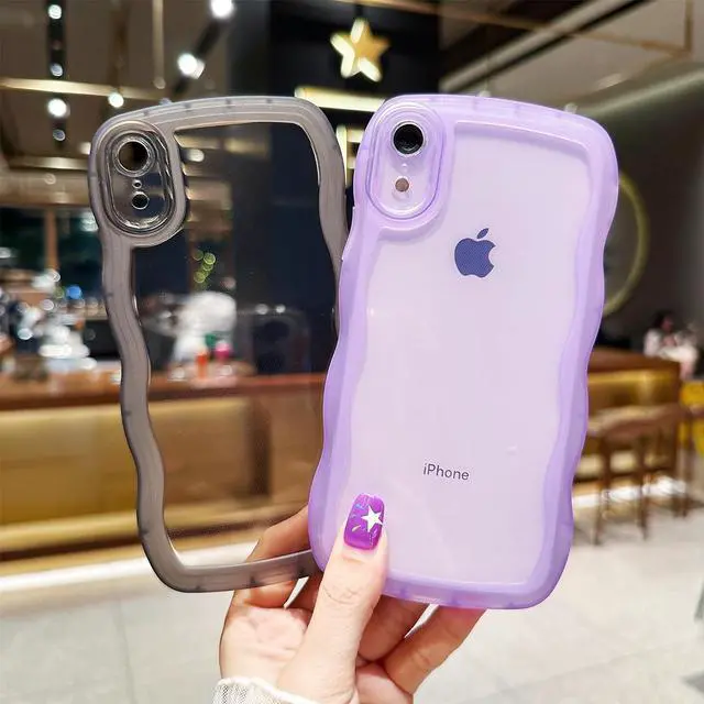 Alt view image 2 of 7 - Compatible with iPhone XR Case 6.1", Cute Kawaii Curly Wave Frame Shape Soft Silicone Shockproof Protective Phone Cover for Women Girls, Clear/Pink