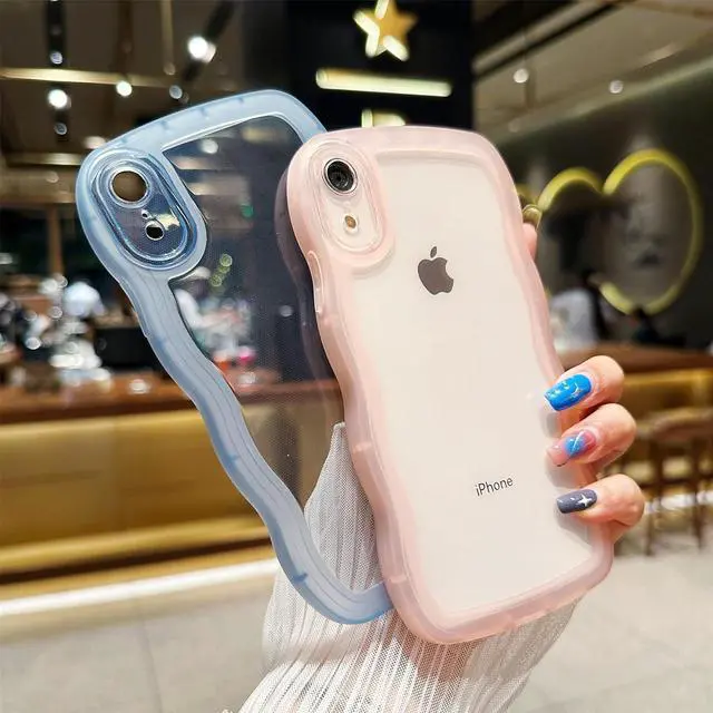Alt view image 3 of 7 - Compatible with iPhone XR Case 6.1", Cute Kawaii Curly Wave Frame Shape Soft Silicone Shockproof Protective Phone Cover for Women Girls, Clear/Pink