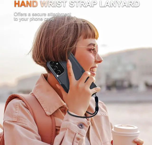 Alt view image 4 of 7 - for Samsung Galaxy S23 FE Case [NOT for S23], Full Body Heavy Duty Rugged Shockproof Protective Phone Cover with Wrist Strap Lanyard, Tempered Glass Screen Protector and Camera Lens Cover, Black Matte