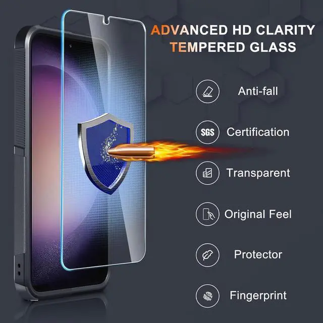 Alt view image 6 of 7 - for Samsung Galaxy S23 FE Case [NOT for S23], Full Body Heavy Duty Rugged Shockproof Protective Phone Cover with Wrist Strap Lanyard, Tempered Glass Screen Protector and Camera Lens Cover, Black Matte