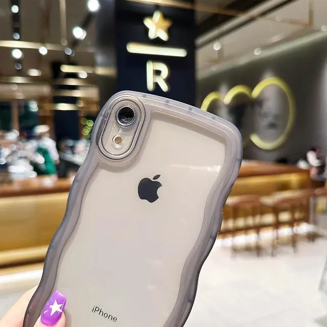 Alt view image 4 of 7 - Compatible with iPhone XR Case 6.1", Cute Kawaii Curly Wave Frame Shape Soft Silicone Shockproof Protective Phone Cover for Women Girls, Clear/Pink