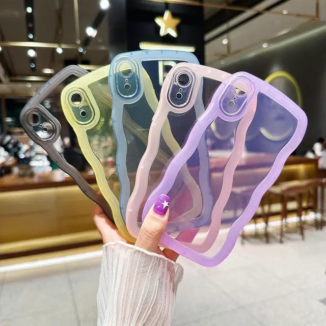 Alt view image 7 of 7 - Compatible with iPhone XR Case 6.1", Cute Kawaii Curly Wave Frame Shape Soft Silicone Shockproof Protective Phone Cover for Women Girls, Clear/Pink