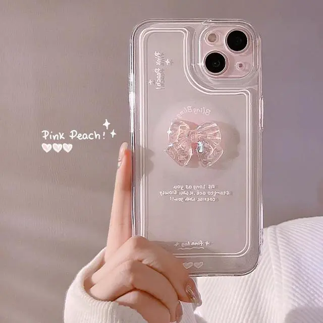 Alt view image 2 of 7 - Ownest Compatible for iPhone XR Cute 3D Pink Bowknot Slim Clear Aesthetic Design Women Teen Girls Camera Lens Protection Phone Cases Cover