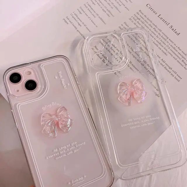 Alt view image 4 of 7 - Ownest Compatible for iPhone XR Cute 3D Pink Bowknot Slim Clear Aesthetic Design Women Teen Girls Camera Lens Protection Phone Cases Cover