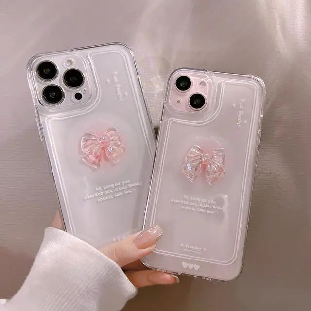 Alt view image 6 of 7 - Ownest Compatible for iPhone XR Cute 3D Pink Bowknot Slim Clear Aesthetic Design Women Teen Girls Camera Lens Protection Phone Cases Cover