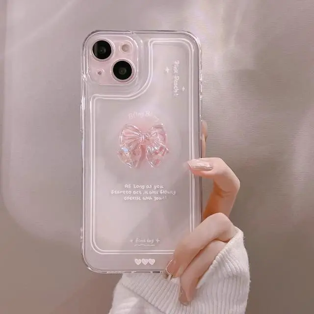 Alt view image 7 of 7 - Ownest Compatible for iPhone XR Cute 3D Pink Bowknot Slim Clear Aesthetic Design Women Teen Girls Camera Lens Protection Phone Cases Cover