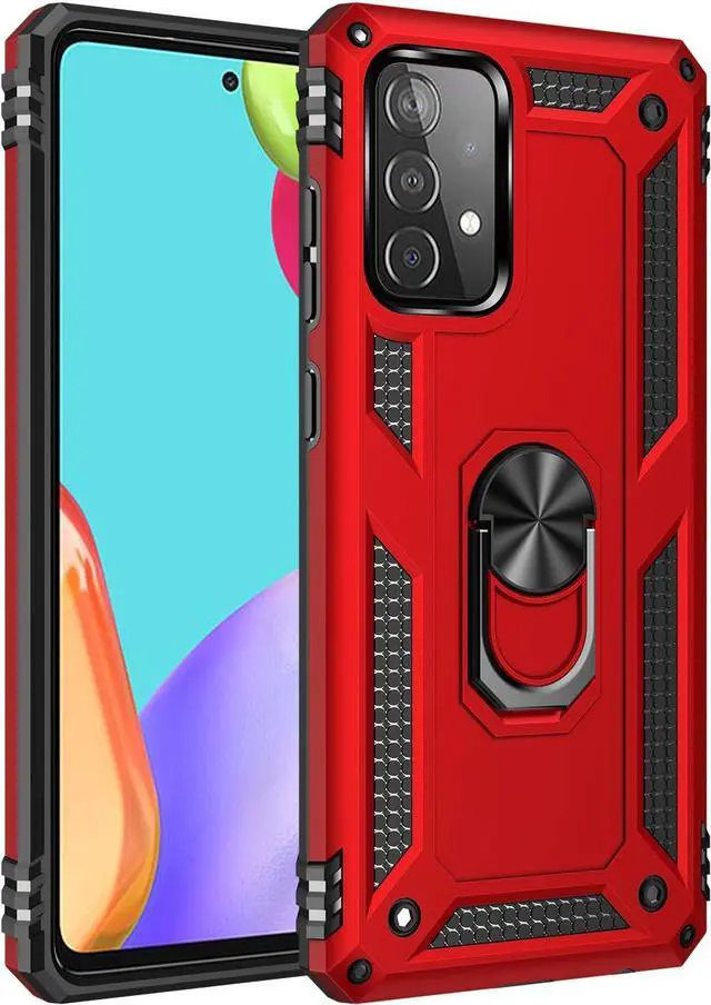 Main image of Military Grade Drop Impact for Samsung Galaxy A52 5G Case 360 Metal Rotating Ring Kickstand Holder Armor Heavy Duty Shockproof Case for Galaxy A52 5G/4G Phone Case (Red)