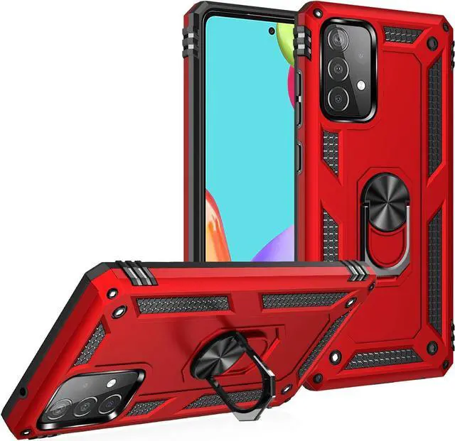 Alt view image 2 of 7 - Military Grade Drop Impact for Samsung Galaxy A52 5G Case 360 Metal Rotating Ring Kickstand Holder Armor Heavy Duty Shockproof Case for Galaxy A52 5G/4G Phone Case (Red)