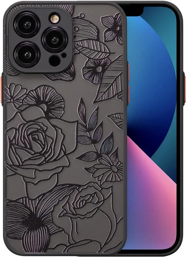 Main image of XIZYO Designed for iPhone 13 Pro 6.1 Inch Case, Rose Pattern Floral Print Design Slim Case for Girls Women TPU Bumper Shockproof Protective Cover, Black