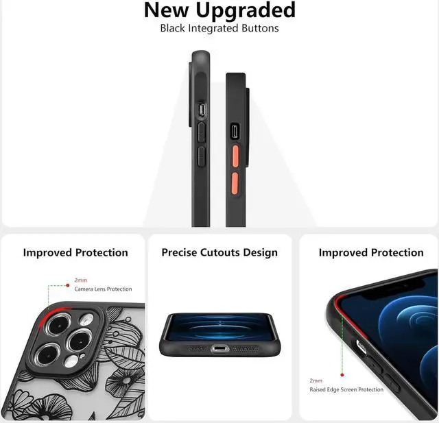 Alt view image 4 of 7 - XIZYO Designed for iPhone 13 Pro 6.1 Inch Case, Rose Pattern Floral Print Design Slim Case for Girls Women TPU Bumper Shockproof Protective Cover, Black