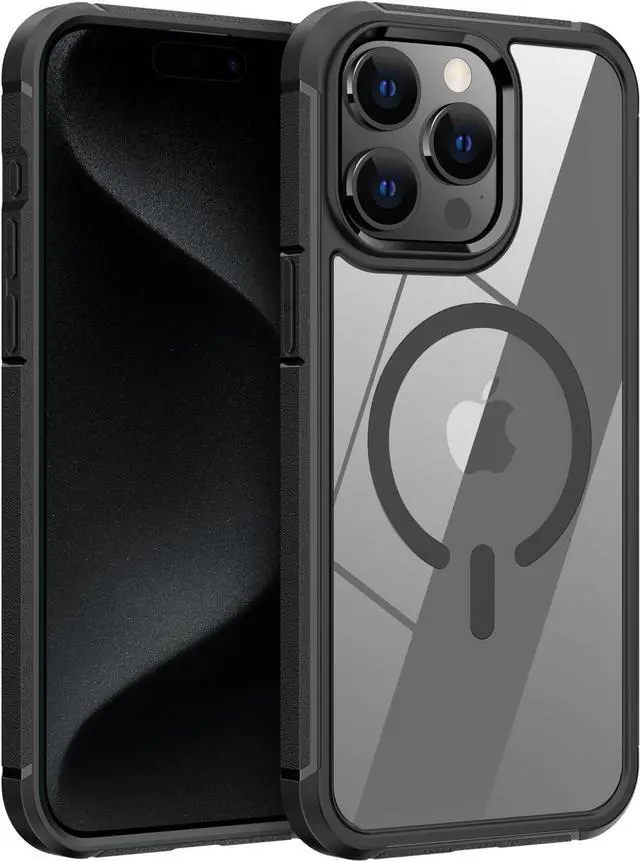 Main image of Magnetic New Designed for iPhone 15 Pro Max Case [Compatible with Magsafe] [Clear Back] Shockproof Protective Phone Case for iPhone 15 Pro Max 6.7 Inch (Black)