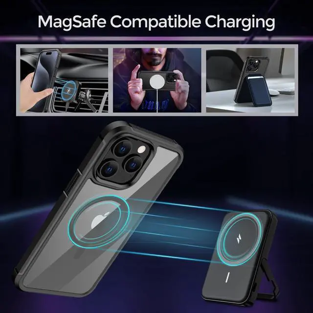 Alt view image 4 of 7 - Magnetic New Designed for iPhone 15 Pro Max Case [Compatible with Magsafe] [Clear Back] Shockproof Protective Phone Case for iPhone 15 Pro Max 6.7 Inch (Black)