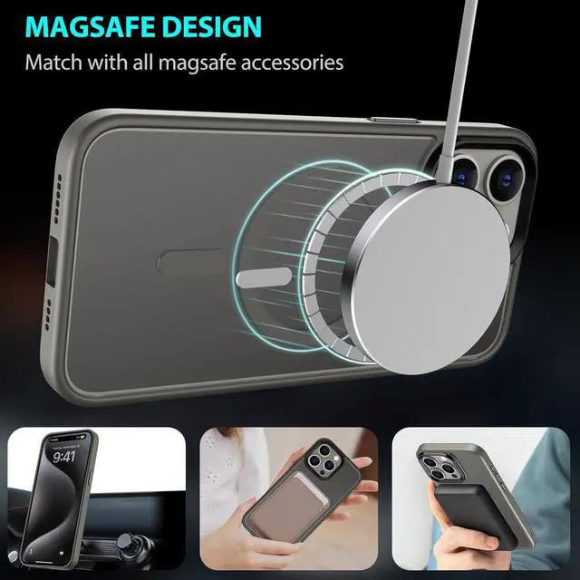 Alt view image 2 of 7 - Magnetic for iPhone 15 Pro Max Case,Compatible with MagSafe[Military-Grade Drop Protection] Shockproof Matte Case for iPhone 15 Pro Max 6.7" (Titanium Gray)