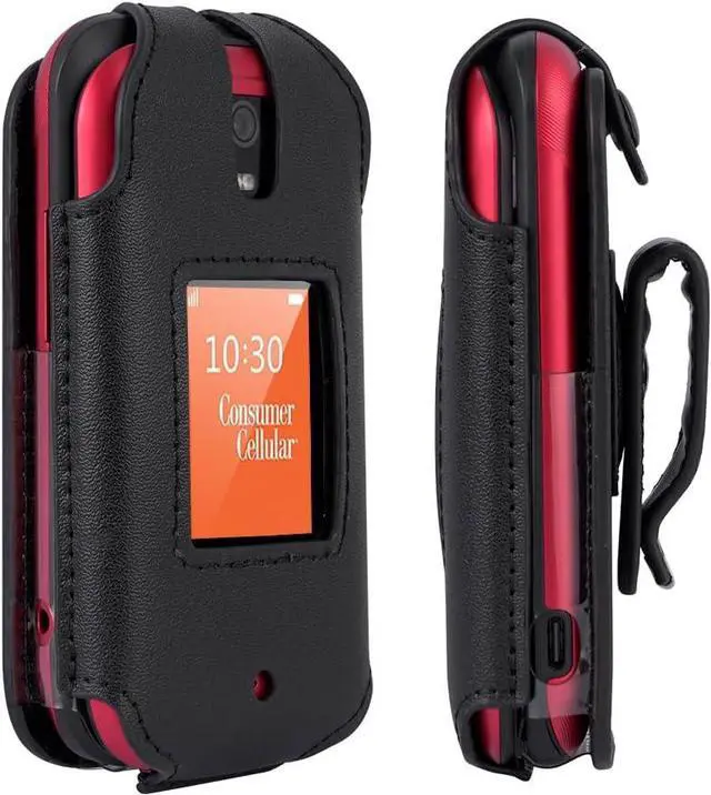 Main image of BELTRON Leather Case for Consumer Cellular Iris Flip Phone (2023) - Features: Secure Fit, Rotating Belt Clip, Screen & Keypad Protection (SH3320) - Black
