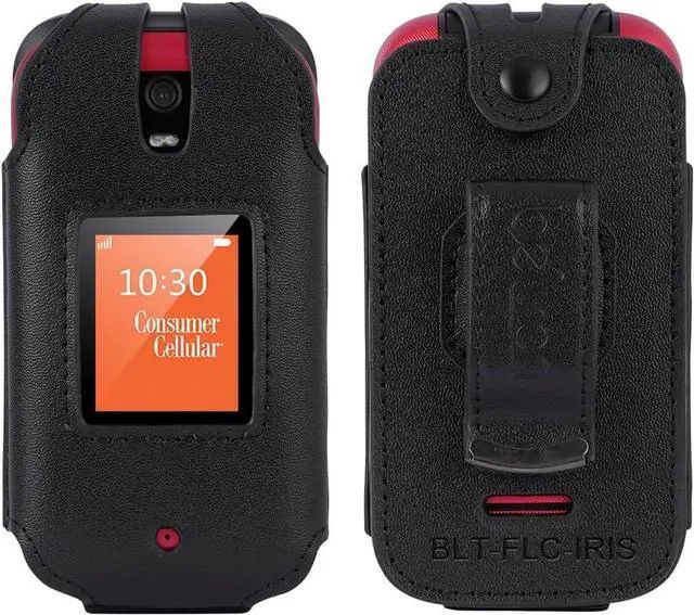 Alt view image 2 of 6 - BELTRON Leather Case for Consumer Cellular Iris Flip Phone (2023) - Features: Secure Fit, Rotating Belt Clip, Screen & Keypad Protection (SH3320) - Black