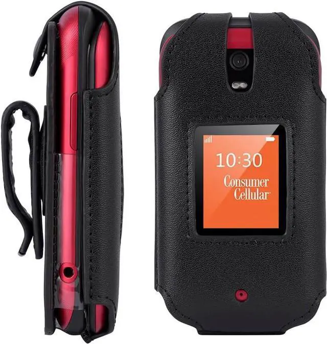 Alt view image 3 of 6 - BELTRON Leather Case for Consumer Cellular Iris Flip Phone (2023) - Features: Secure Fit, Rotating Belt Clip, Screen & Keypad Protection (SH3320) - Black