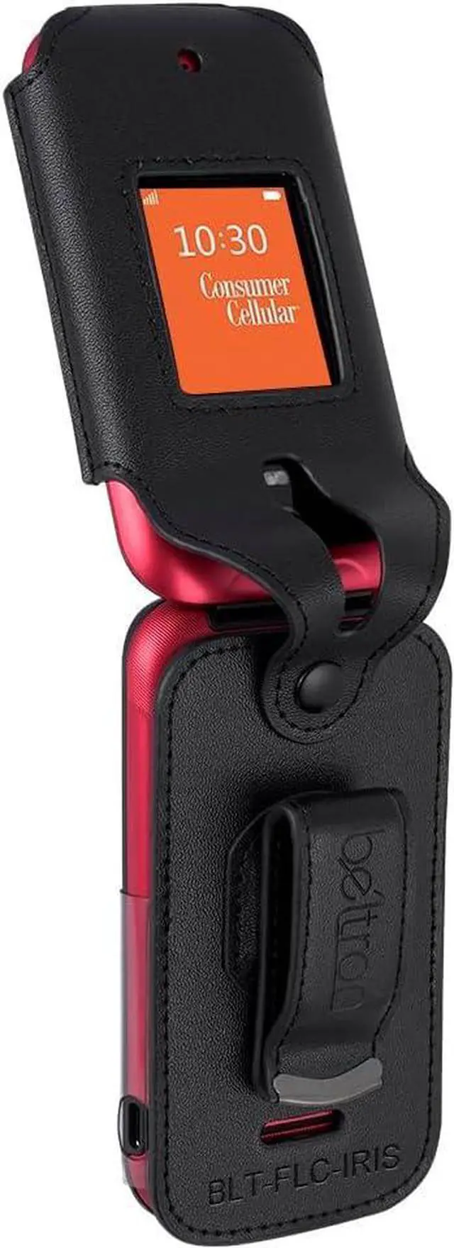 Alt view image 4 of 6 - BELTRON Leather Case for Consumer Cellular Iris Flip Phone (2023) - Features: Secure Fit, Rotating Belt Clip, Screen & Keypad Protection (SH3320) - Black