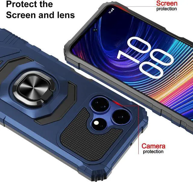 Alt view image 3 of 7 - for Boost Mobile Celero 5G+ Plus 2024 (3rd Version) Case with Tempered Glass Screen Protector,Military Grade Heavy Duty Shockproof Protective Cover,with Ring Kickstand Full-Body Protective