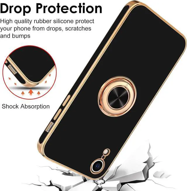 Alt view image 6 of 7 - Case for iPhone XR Case Ring Stand [360° Rotatable Ring Holder Magnetic Kickstand] Shiny Plating Rose Gold Edge Soft TPU Bumper Cover Shockproof Protective Phone Cases iPhone XR 6.1-Inch, Black