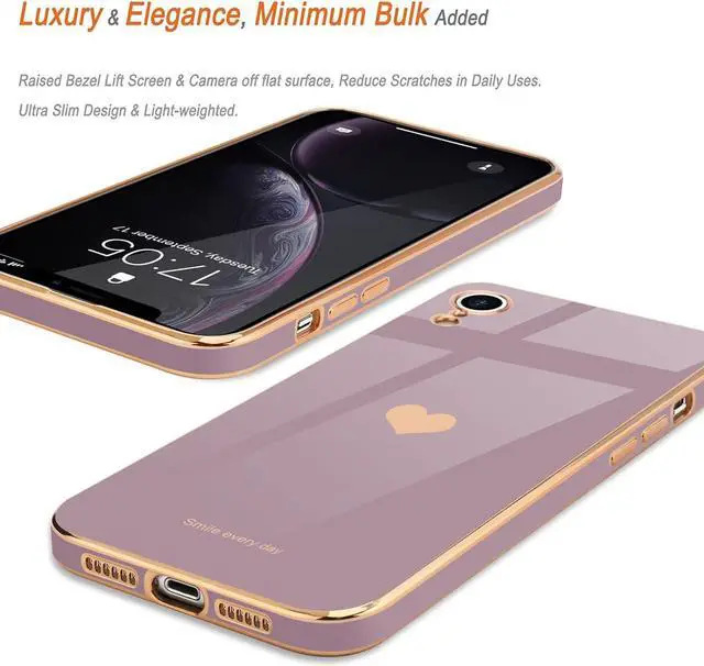 Alt view image 4 of 7 - Teageo Compatible with iPhone Xr Case for Women Girl Cute Love-Heart Luxury Bling Plating Soft Back Cover Raised Full Camera Protection Bumper Silicone Shockproof Phone Case for iPhone Xr, Lavender