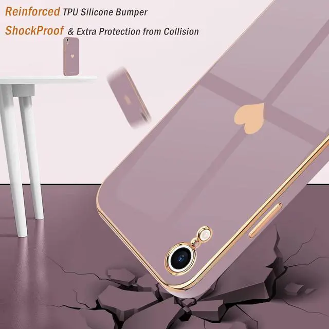 Alt view image 5 of 7 - Teageo Compatible with iPhone Xr Case for Women Girl Cute Love-Heart Luxury Bling Plating Soft Back Cover Raised Full Camera Protection Bumper Silicone Shockproof Phone Case for iPhone Xr, Lavender