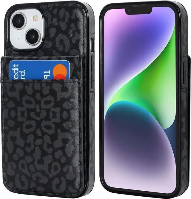 Alt view image 3 of 7 - Vaburs Compatible with iPhone 13 and iPhone 14 Case Wallet with Credit Card Holder, Black Leopard Cheetah Pattern Flip Premium PU Leather Magnetic Closure Shockproof Protective Cover 6.1"