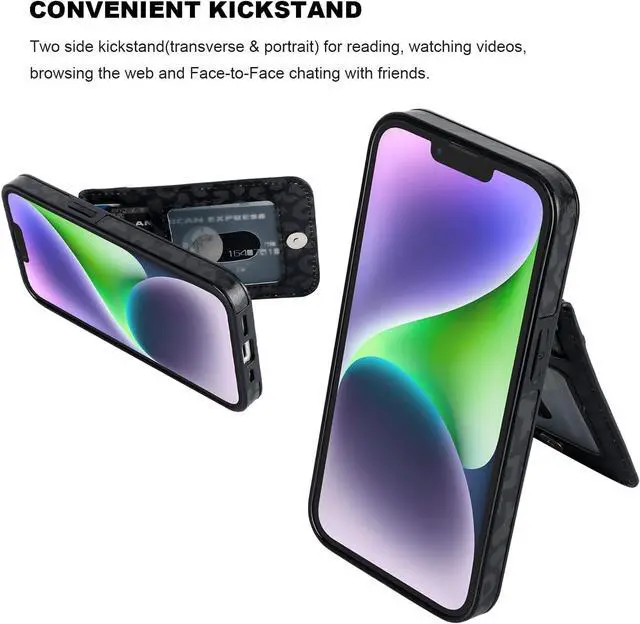 Alt view image 5 of 7 - Vaburs Compatible with iPhone 13 and iPhone 14 Case Wallet with Credit Card Holder, Black Leopard Cheetah Pattern Flip Premium PU Leather Magnetic Closure Shockproof Protective Cover 6.1"