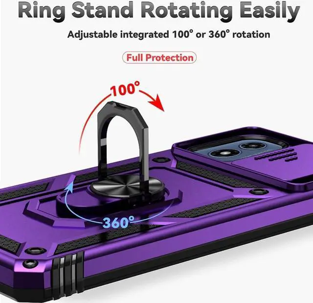 Alt view image 7 of 7 - For Moto G Play 2024 Case, Soft Silicone Rubber Bumper Hard Plastic Phone Case with [Sliding Camera Lens Cover] [360° Rotatable Kickstand Ring] [HD Screen Protector] for Motorola G Play 2024 4G Purple