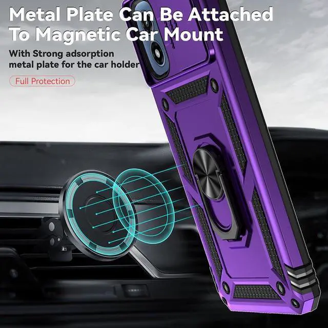 Alt view image 5 of 7 - For Moto G Play 2024 Case, Soft Silicone Rubber Bumper Hard Plastic Phone Case with [Sliding Camera Lens Cover] [360° Rotatable Kickstand Ring] [HD Screen Protector] for Motorola G Play 2024 4G Purple