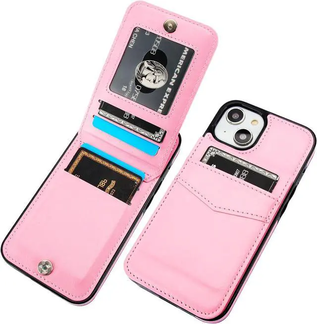 Main image of KIHUWEY Compatible with iPhone 13 Case Wallet with Credit Card Holder, Premium Leather Magnetic Clasp Kickstand Heavy Duty Protective Cover for iPhone 13 6.1 inch (Pink)