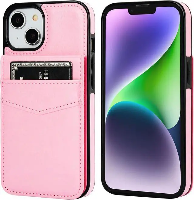 Alt view image 3 of 7 - KIHUWEY Compatible with iPhone 13 Case Wallet with Credit Card Holder, Premium Leather Magnetic Clasp Kickstand Heavy Duty Protective Cover for iPhone 13 6.1 inch (Pink)